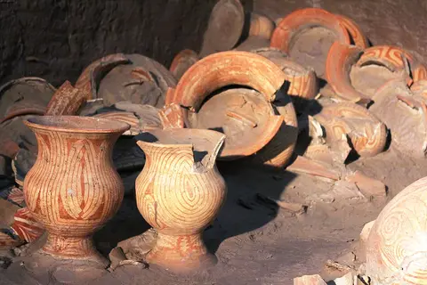 Ban Chiang painted pottery on display at Ban Chiang National Museum